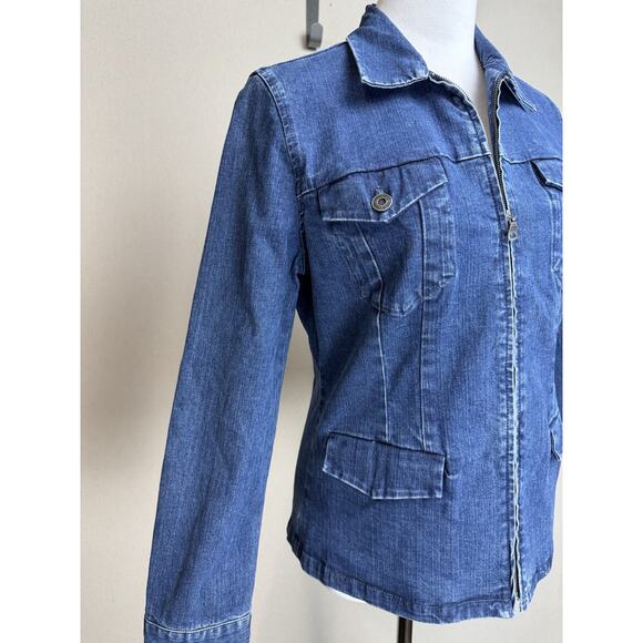 Talbots Women's Stretch Denim Jacket Full Zip Blue Sz 10 Fitted Pockets - Picture 9 of 16